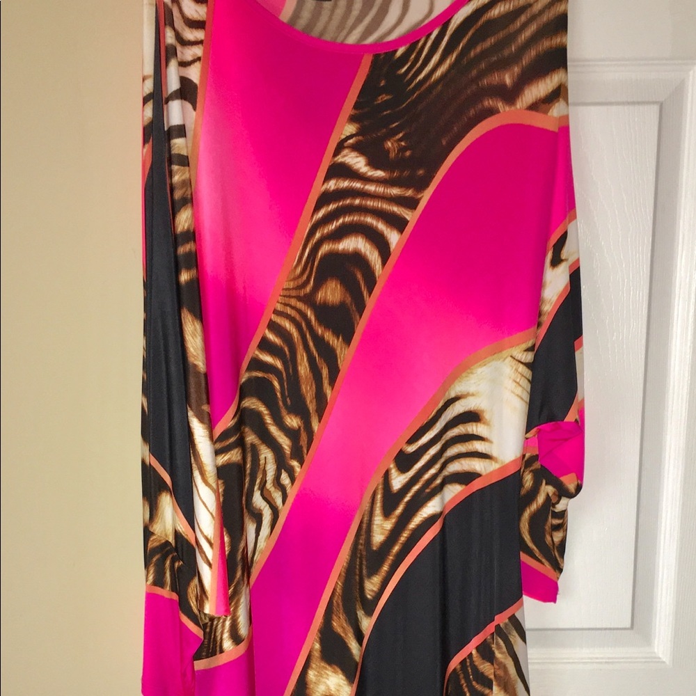 Animal Print Asymmetrical Hot Pink Jersey Dress